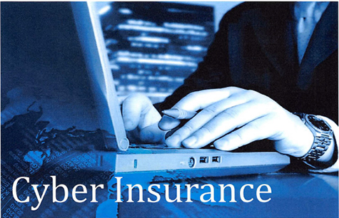 Cyber Insurance graphic with Businessman on laptop